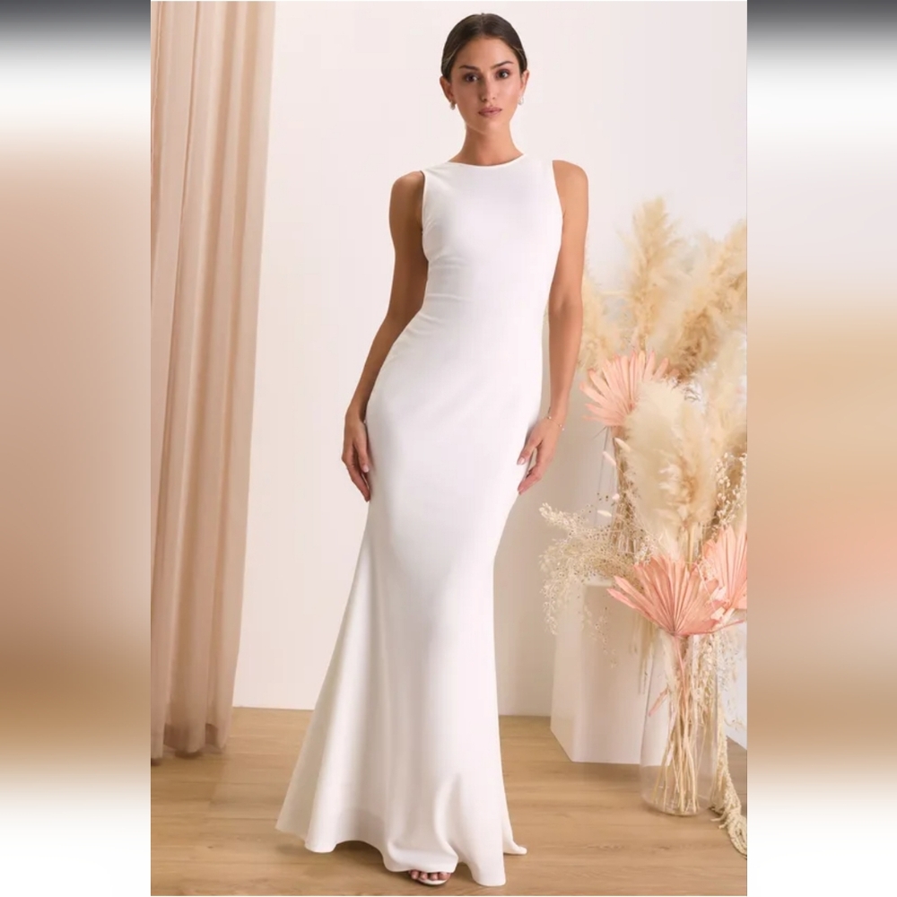 LULUS Va Va Voom White Backless Sleeveless Mermaid Maxi Dress